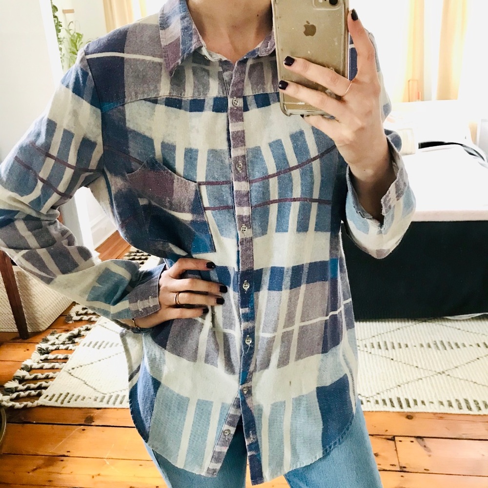 Free People Multicolor Plaid Button Down Shirt